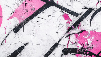 Abstract pink and black paint splatter on white textured surface