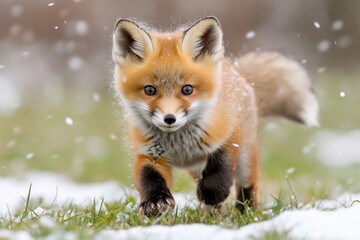 Fototapeta premium Red Fox Kit in the Snow