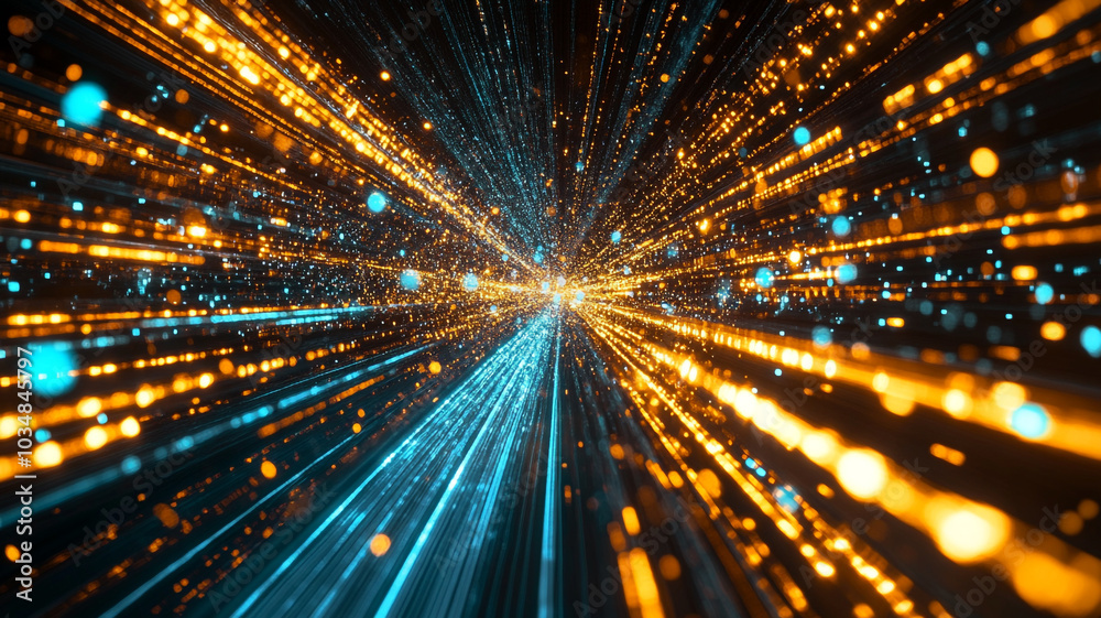 Poster colorful light beams creating a dynamic visual effect in an abstract digital space