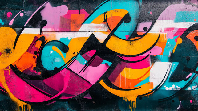 Abstract Colorful Graffiti Art on Wall Urban Street Art Background - Powered by Adobe