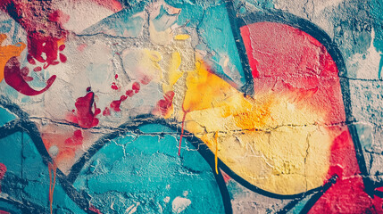 Abstract colorful graffiti art on a brick wall, urban art