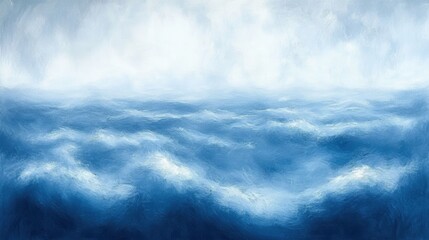 Fototapeta premium A serene ocean scene features gentle waves under a hazy sky, creating a tranquil and calming atmosphere.