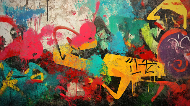 Abstract Colorful Spray Paint Graffiti Art on Urban Wall