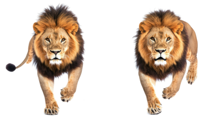 Majestic African Lions Running Toward the Camera in a Vibrant Display Generative AI