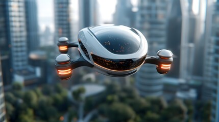 Futuristic Cityscape with Autonomous Flying Vehicles and AI Managed Infrastructure A Digital Painting Depicting a Clean Glowing and Technologically Advanced Urban Landscape of the Future