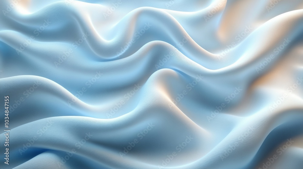 Poster the soft blue fabric flows gracefully, exhibiting gentle waves and tactile texture, creating a calmi
