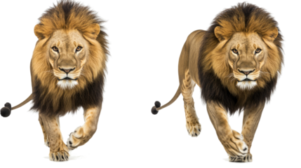 Majestic African Lions Sprinting Directly Towards the Camera Generative AI