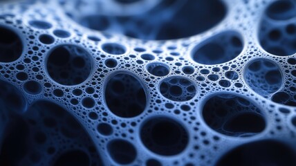 A Close-Up View of a Blue, Abstract, Cellular-Like Structure with Circular Openings