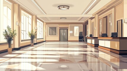 Fototapeta premium Modern Office Lobby with Marble Flooring and Plants