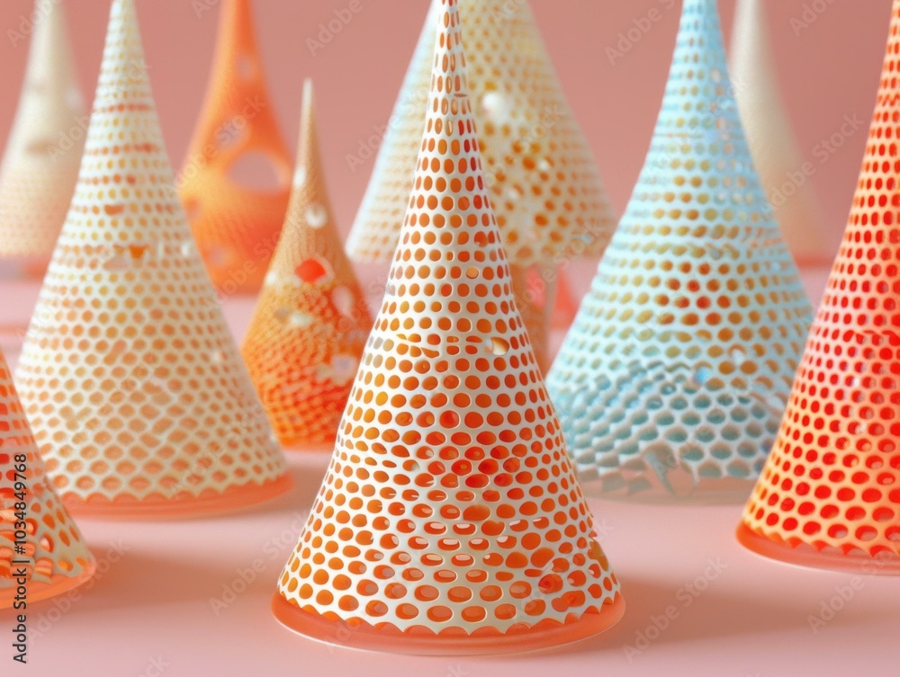 Poster Abstract cones with a honeycomb pattern. AI.