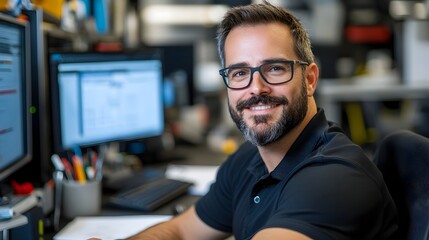 Professional Engineer Analyzing Advanced Blueprints on Digital Screen in Cutting Edge High Tech Laboratory Environment