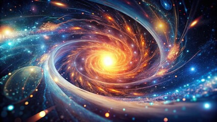 Obraz premium A swirling cosmic vortex with vibrant colors and sparkling dust, a celestial dance of light and energy
