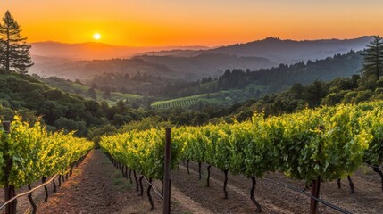 Fototapeta premium Panoramic View of Rolling Hills at Sunset