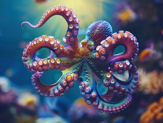 Obraz premium A colorful octopus with many tentacles. AI.