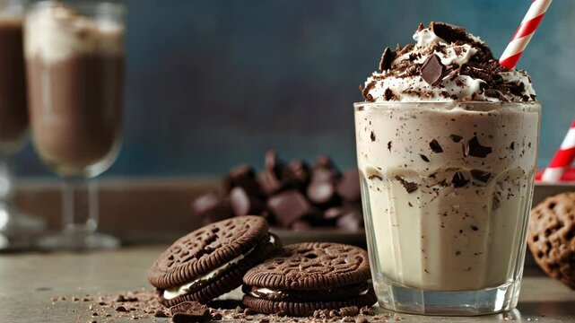 Oreo Cookie Milkshake with Whipped Cream and Straw