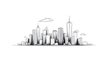Fototapeta premium Minimalist Line Drawing Cityscape with Towering Skyscrapers
