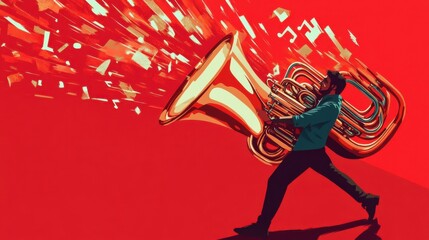 Dynamic Tuba Player in Marching Band Performance