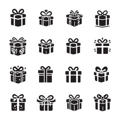 Modern Gift Box Silhouette Icons: Perfect for Design and Celebrations

