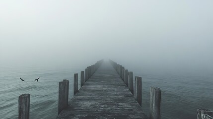 Fototapeta premium Wooden Pier Extending into Foggy Water