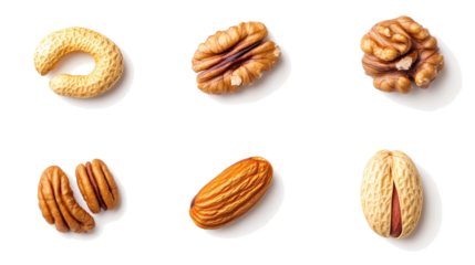 Collection of Mixed Nuts Isolated on a Transparent Background Generative AI