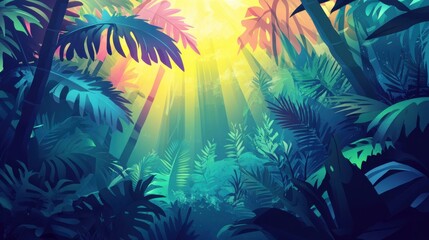 Lush Tropical Rainforest with Towering Trees and Light