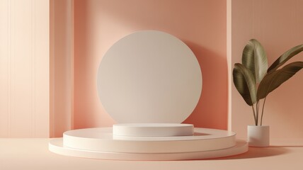 Minimalist Product Display with Circular Platform and Plant