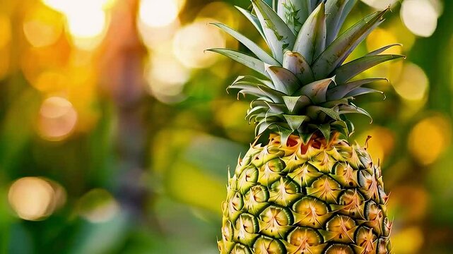 a pineapple  with  the sun  shining in the background