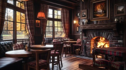 Cozy Fireplace in a Rustic Pub