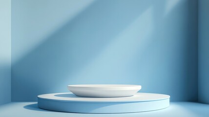 White Circular Platform on Blue Background