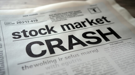 Newspaper headline highlighting stock market crash in bold print