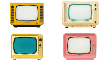 Vintage TV Monitors With Blank Screens on Transparent Background Generative AI