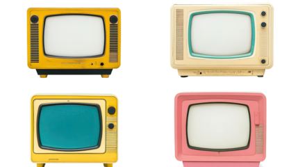 Vintage TV Monitors With Blank Screens on Transparent Background Generative AI