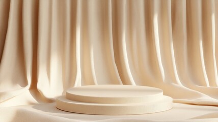 Two-Tiered Circular Platform on Draped Fabric Background