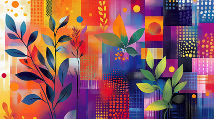 An abstract design featuring the Four Species in colorful patterns and shapes, celebrating the traditions of the Second Day of Sukkot