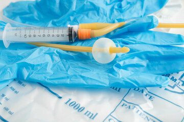 Foley catheter and urine drainage bag collect urine for disability or patient in hospital.