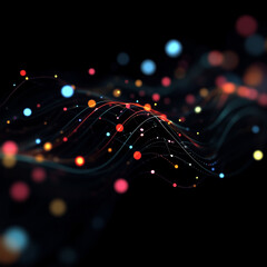 A black background with a colorful line of dots. The dots are of different colors and sizes, creating a sense of movement and energy. The image conveys a feeling of excitement and dynamism