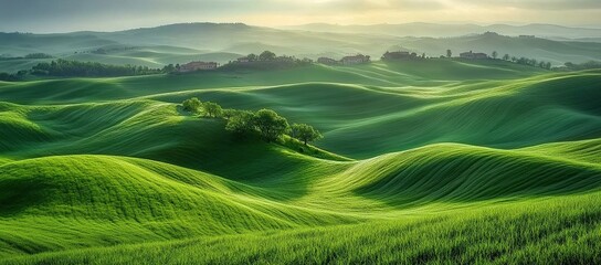 Obraz premium Green rolling hills, a peaceful landscape, beautiful nature