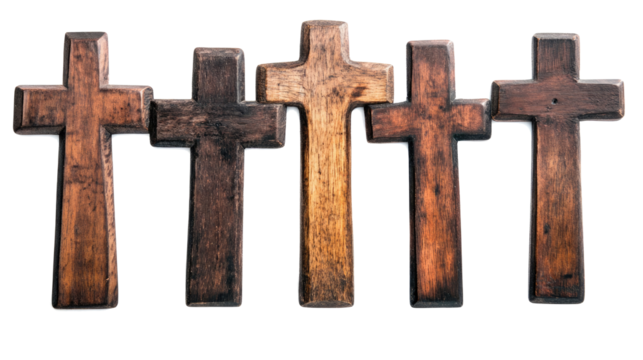 Old Wooden Crosses Collection Isolated on Transparent Background Generative AI
