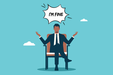 Smart businessman sits in chair and reports that everything is fine