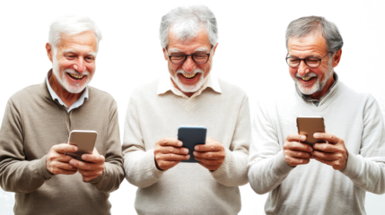 Older Men Engaging With Smartphones and Enjoying Social Connections Generative AI