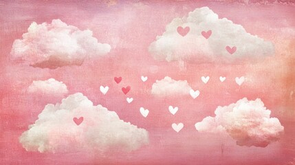 Fototapeta premium Artistic depiction of clouds and hearts celebrating the arrival of a baby girl in soft pink tones