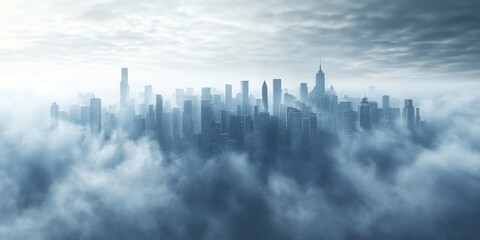 Fototapeta premium Fog enveloping a cityscape, Fog covered urban skyline