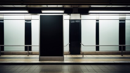 Fototapeta premium Showcase your film's poster design in an authentic subway setting with this movie poster mockup subway, perfect for visualizing outdoor advertising in high-traffic areas