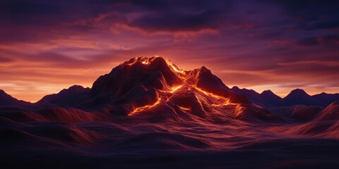 Fototapeta premium Rock formation illuminated by evening light in a serene desert landscape, Desert rock formation bathed in evening light