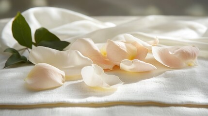 Delicate Rose Petals on a White Fabric