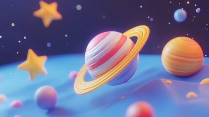 Fototapeta premium 3D rendering of a galaxy and planet stars in free space with a cartoon style