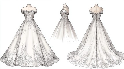 Ultra detailed, photorealistic fashion design sketch of a feminine wrap dress with an asymmetrical hem