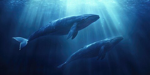 Fototapeta premium Adult fin whales feeding on krill in a polar setting, Adult fin whales feeding on krill in a polar environment