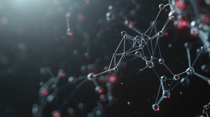 3D rendering of interconnected lines and dots set against a backdrop related to chemistry