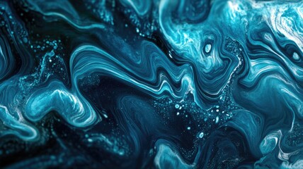 Abstract Swirling Blue and White Liquid Art